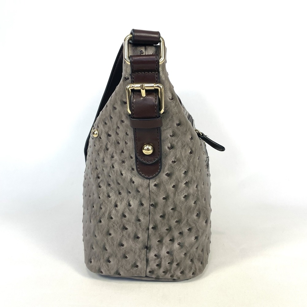 Giani Bernini Faux Ostrich Embossed Shoulder Bag Taupe Brown Multi Pocket - Picture 7 of 13
